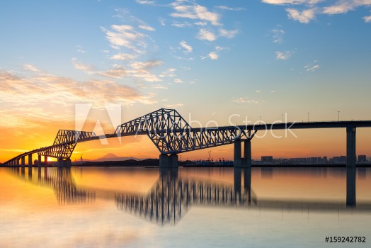 Picture of Tokyo gate bridge and MtFuji at beautiful sunset in winter